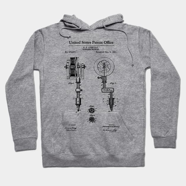 First Tattoo Machine Patent Black Hoodie by Luve